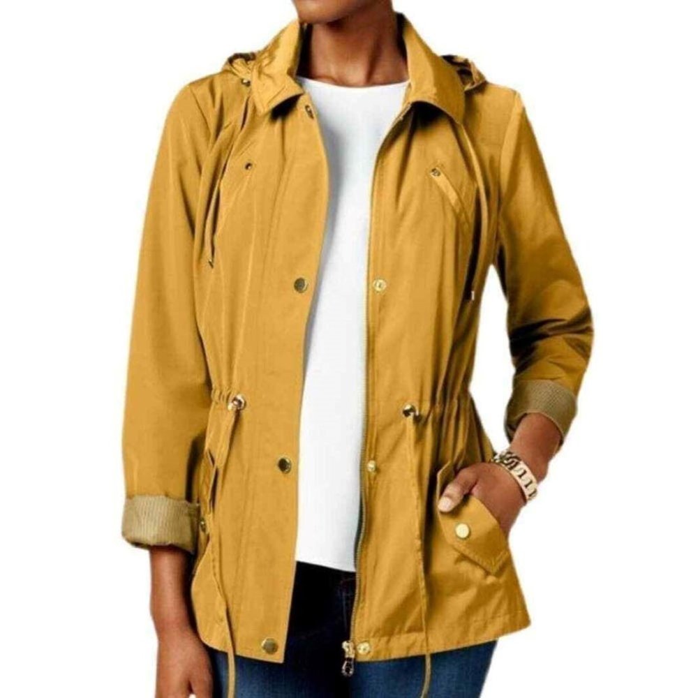 Rain Jacket Gold Anorak Hooded Lined Full Zipper with Snaps NWT.